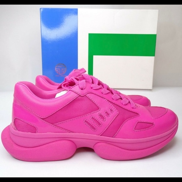Tory Burch Bubble Lace Up Sneakers Bright Pink - Picture 1 of 5